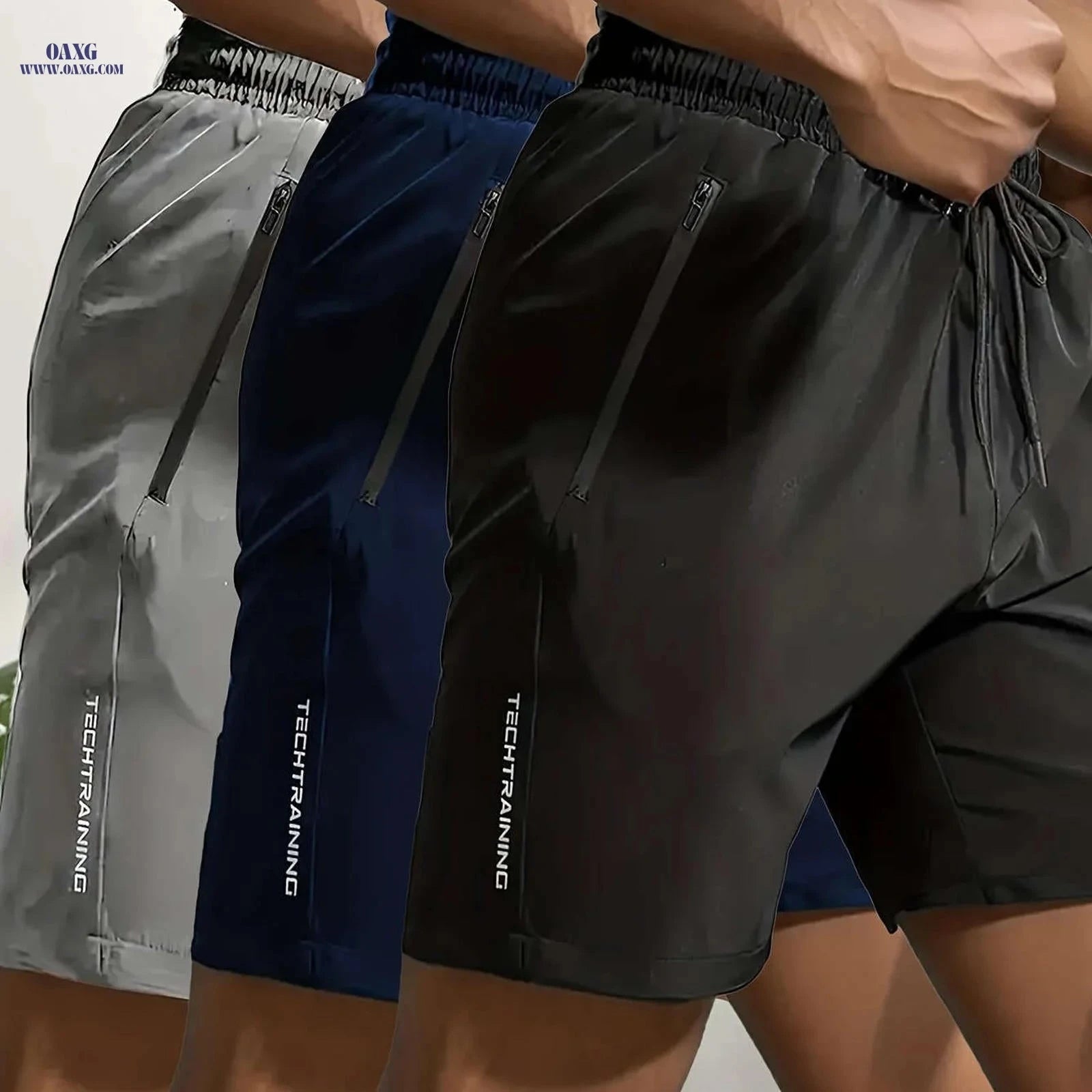 Men's Sports Shorts Set - Breathable Quick-Dry Fabric & Pockets   OAXG White+Black+Grey / FR S