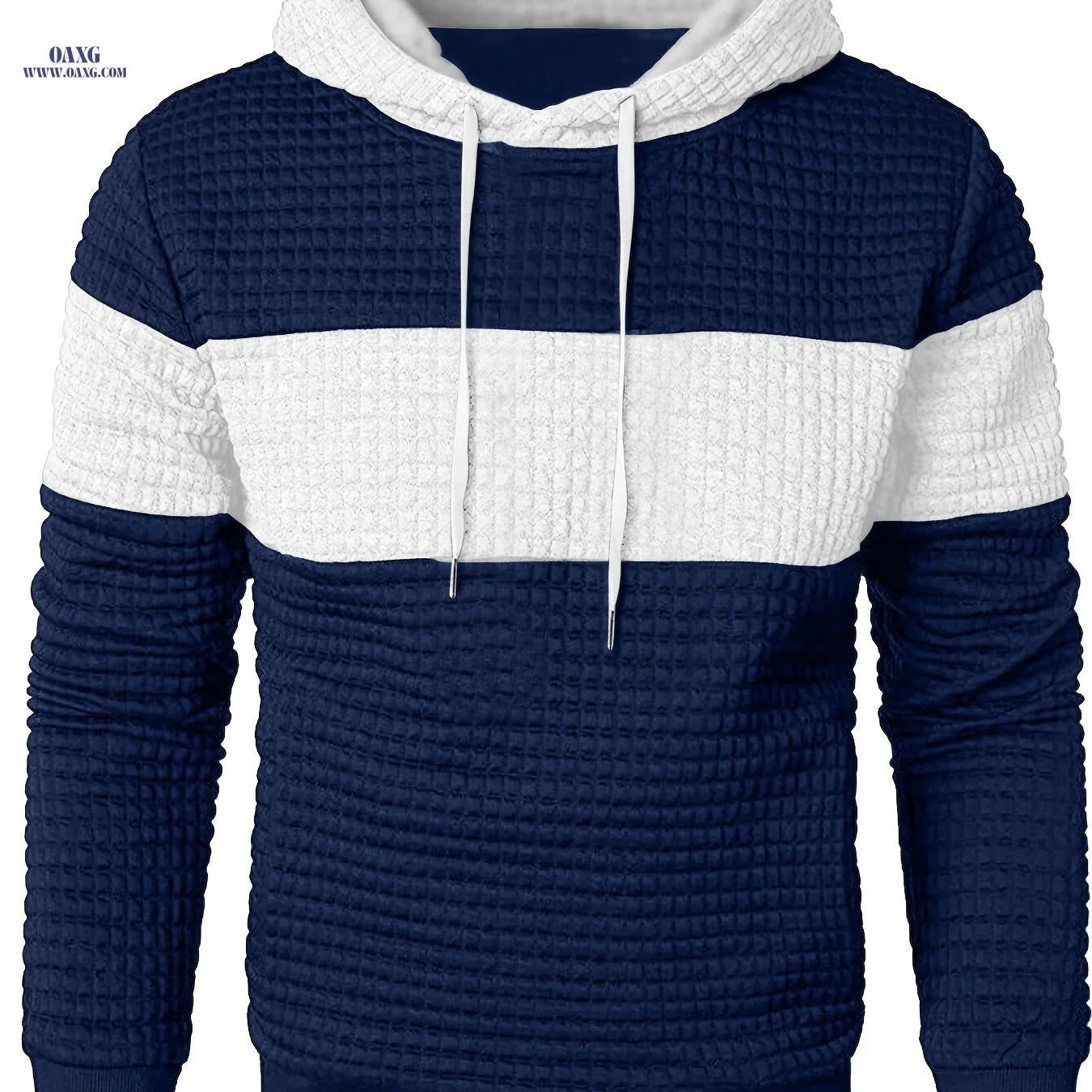 Men's Sporty Fashion Hoodie - Color Block, Comfortable Regular Fit   OAXG Navy Blue Clashes With Gray / FR S