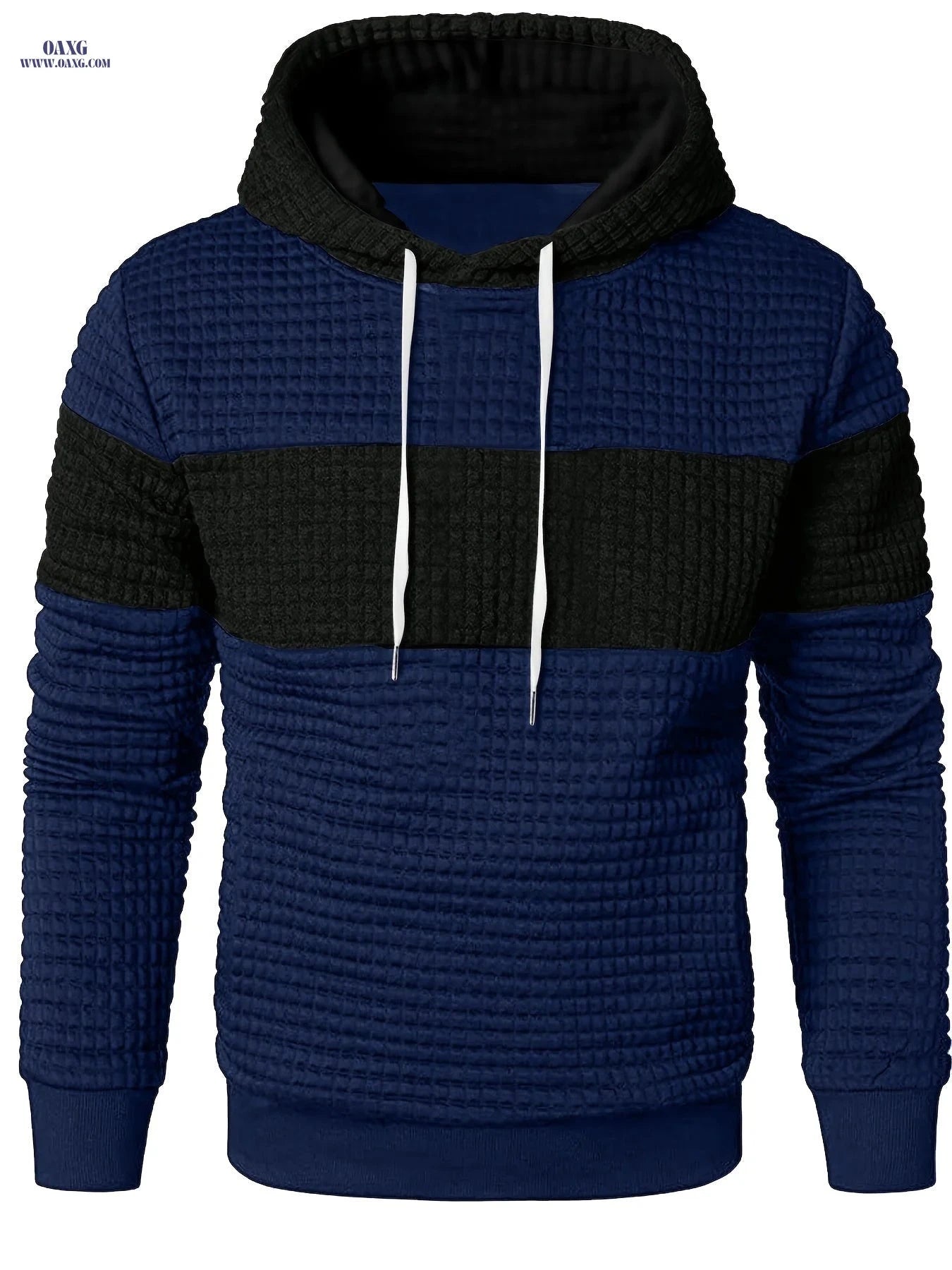 Men's Sporty Fashion Hoodie - Color Block, Comfortable Regular Fit   OAXG Navy Blue Clashes With Gray / FR S