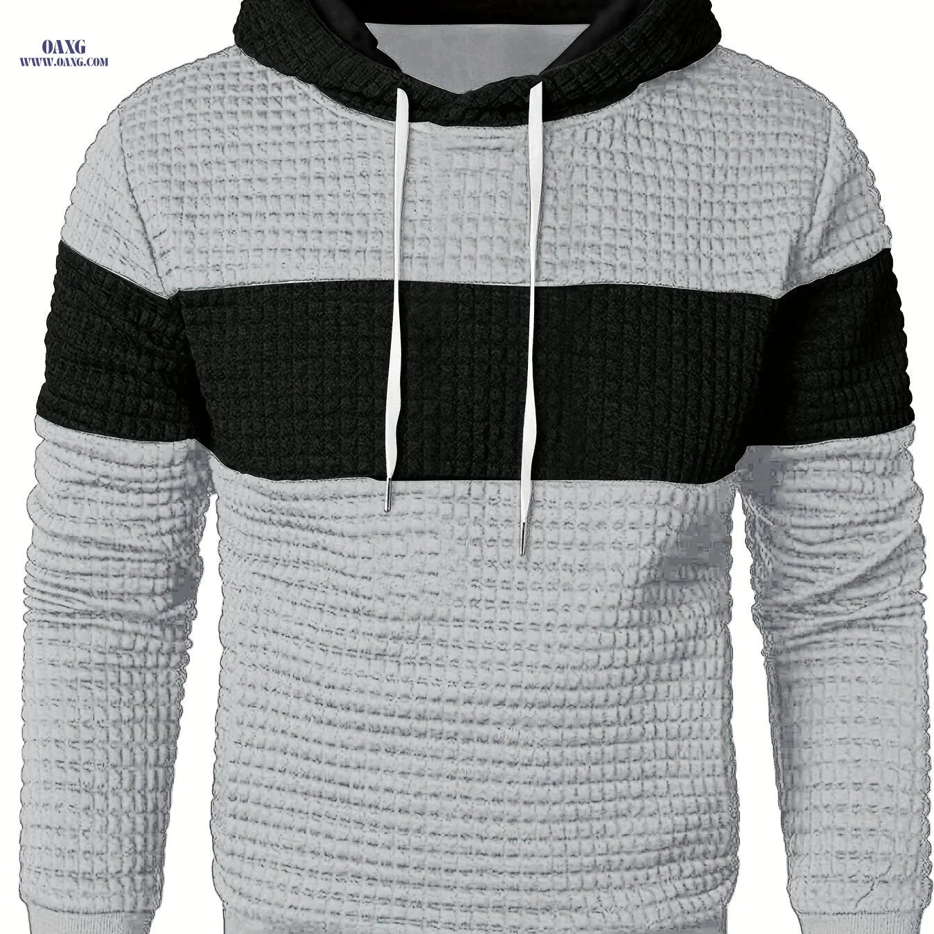 Men's Sporty Fashion Hoodie - Color Block, Comfortable Regular Fit   OAXG Navy Blue Clashes With Gray / FR S