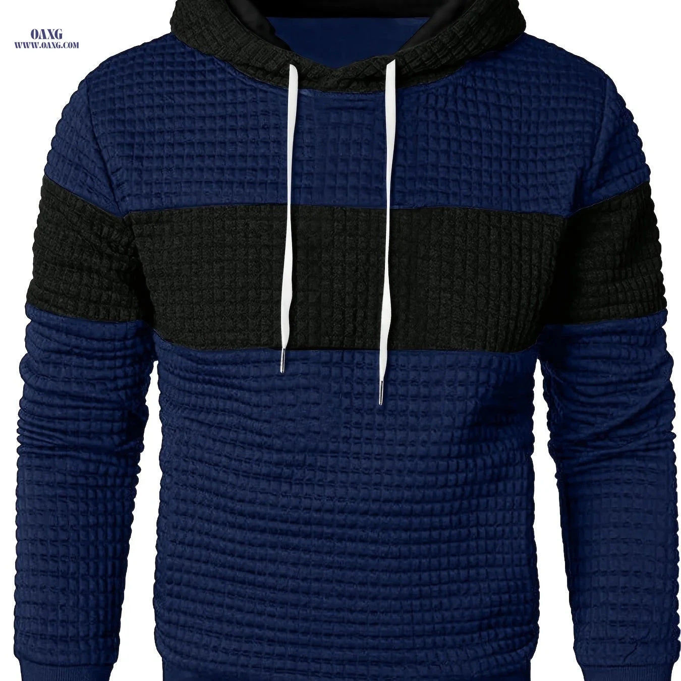 Men's Sporty Fashion Hoodie - Color Block, Comfortable Regular Fit   OAXG Navy Blue Clashes With Gray / FR S