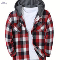 Men's Sporty Hooded Sweatshirt - Red Plaid Gym Pullover Hoodie   OAXG 