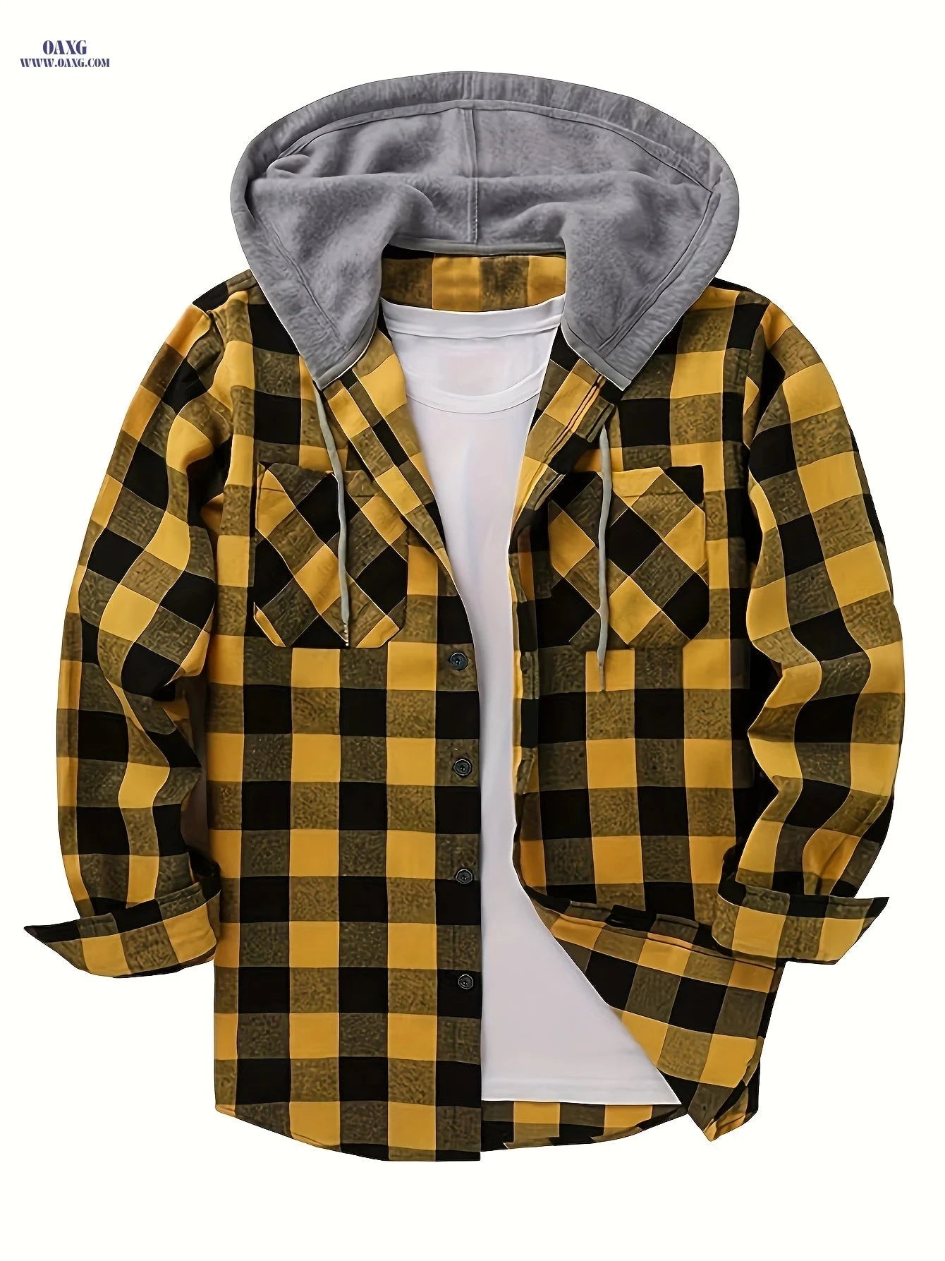 Men's Sporty Hooded Sweatshirt - Red Plaid Gym Pullover Hoodie   OAXG 