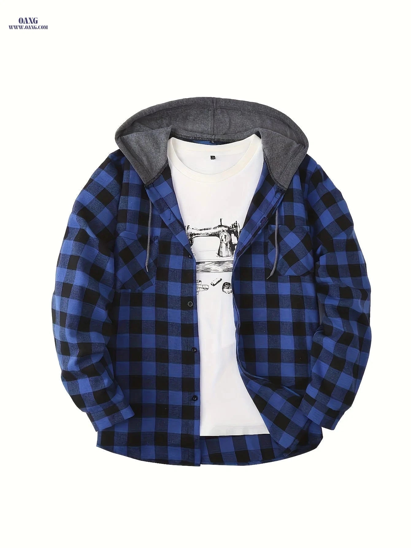 Men's Sporty Hooded Sweatshirt - Red Plaid Gym Pullover Hoodie   OAXG Red White Gray / FR S