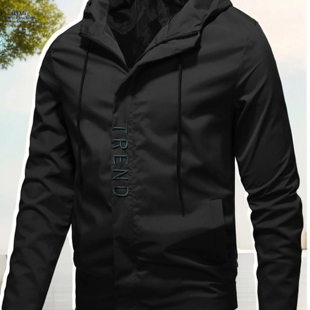 Men's Spring/Autumn Zip-Up Hoodie Jacket - Solid Color, Embroidered Print   OAXG 