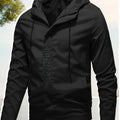 Men's Spring/Autumn Zip-Up Hoodie Jacket - Solid Color, Embroidered Print   OAXG 
