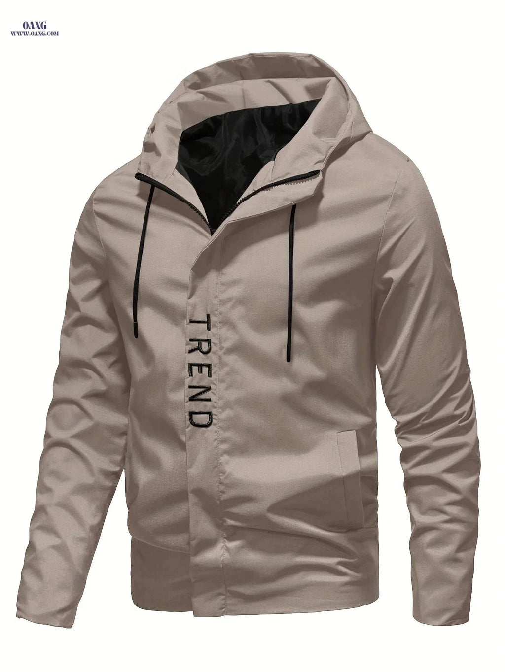 Men's Spring/Autumn Zip-Up Hoodie Jacket - Solid Color, Embroidered Print   OAXG Black / FR XS