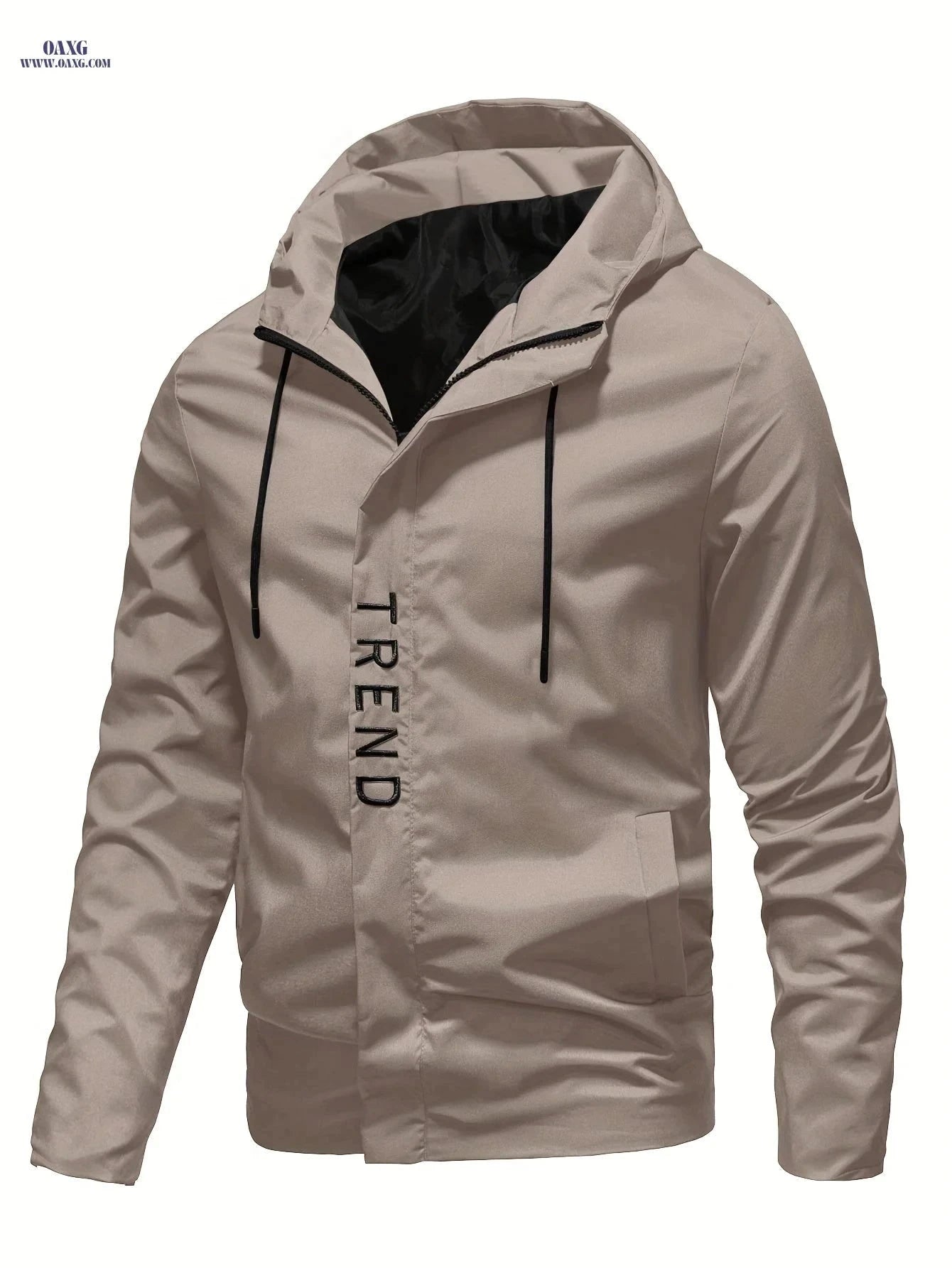 Men's Spring/Autumn Zip-Up Hoodie Jacket - Solid Color, Embroidered Print   OAXG Black / FR XS