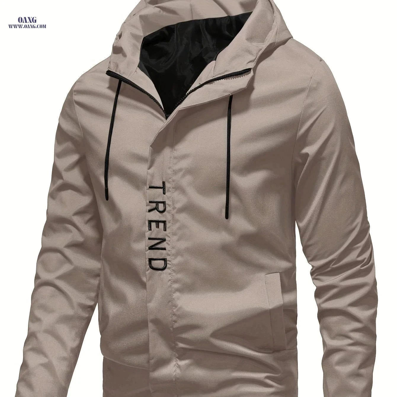 Men's Spring/Autumn Zip-Up Hoodie Jacket - Solid Color, Embroidered Print   OAXG Black / FR XS