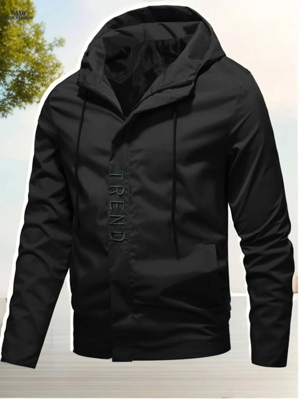 Men's Spring/Autumn Zip-Up Hoodie Jacket - Solid Color, Embroidered Print   OAXG Black / FR XS
