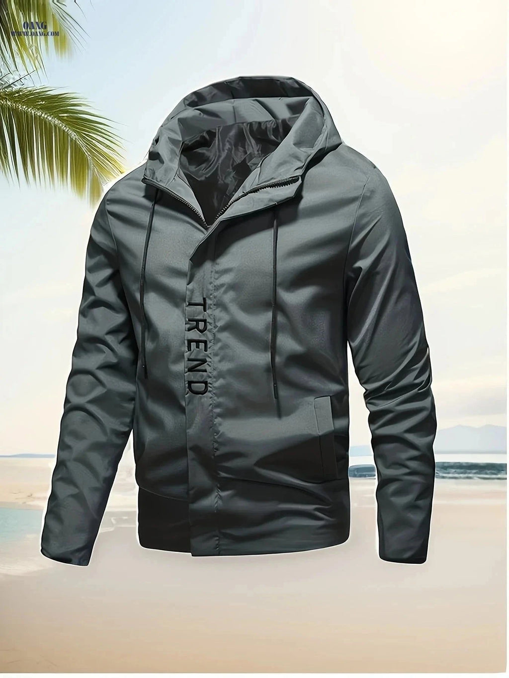Men's Spring/Autumn Zip-Up Hoodie Jacket - Solid Color, Embroidered Print   OAXG Black / FR XS