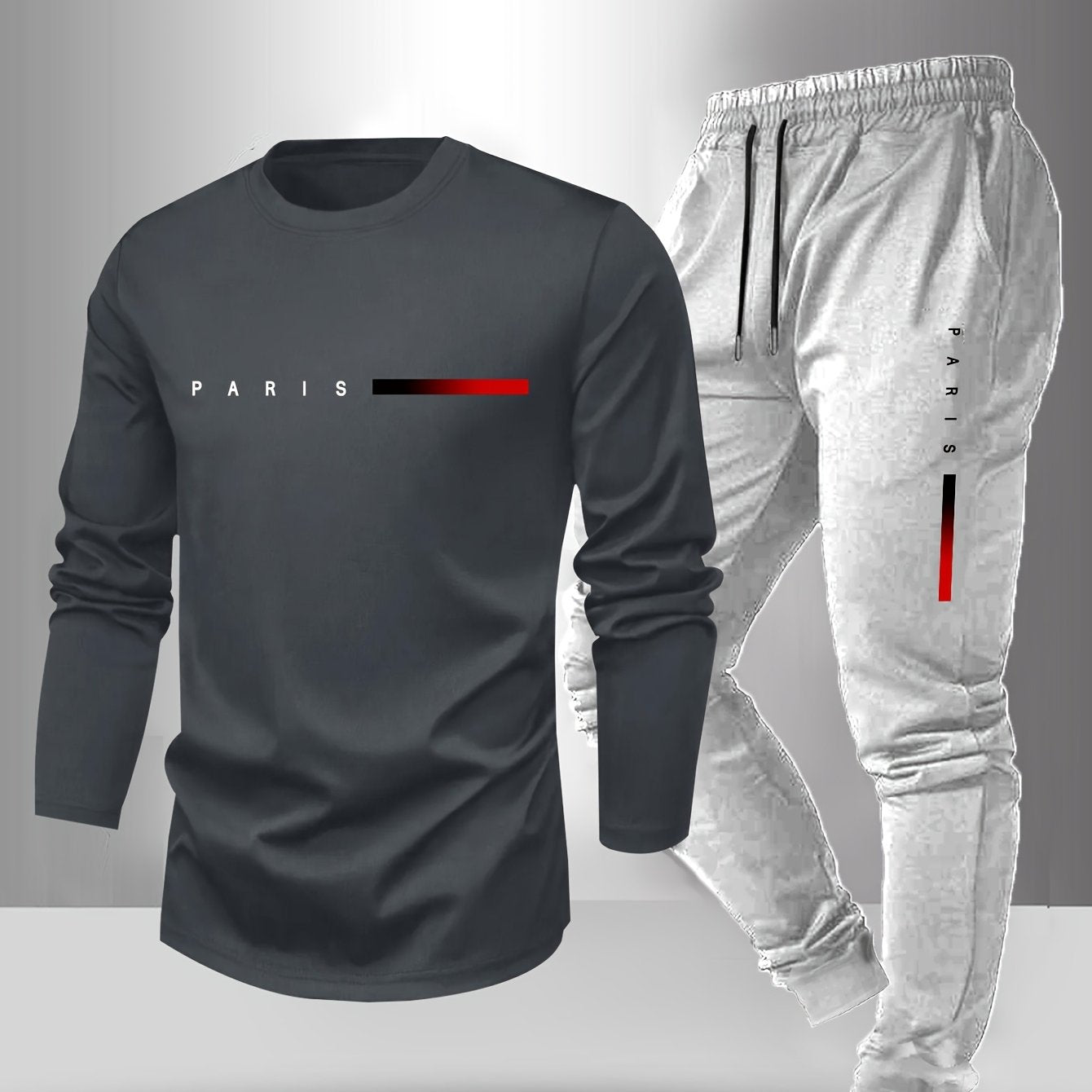 Men's Spring/Fall T-Shirt & Pants Set - Paris Letter Print Style   OAXG 