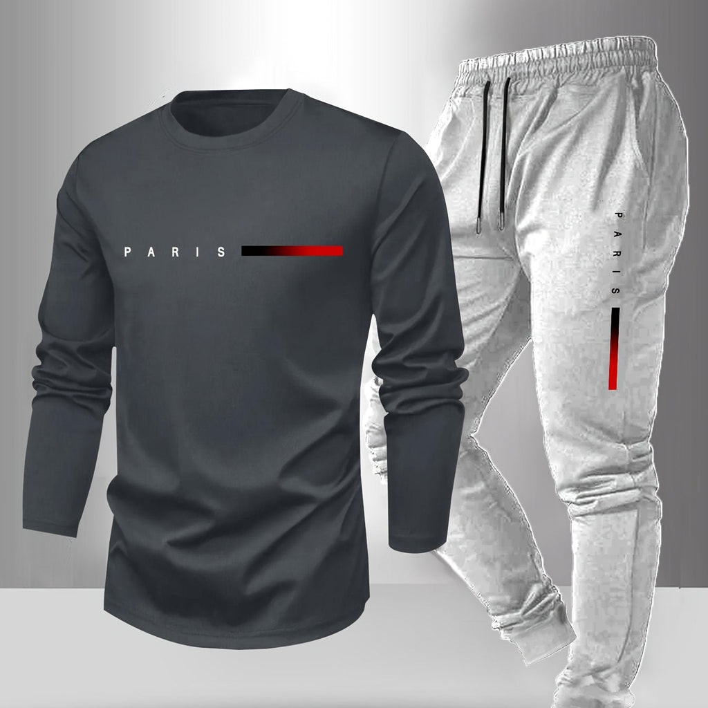 Men's Spring/Fall T-Shirt & Pants Set - Paris Letter Print Style   OAXG 