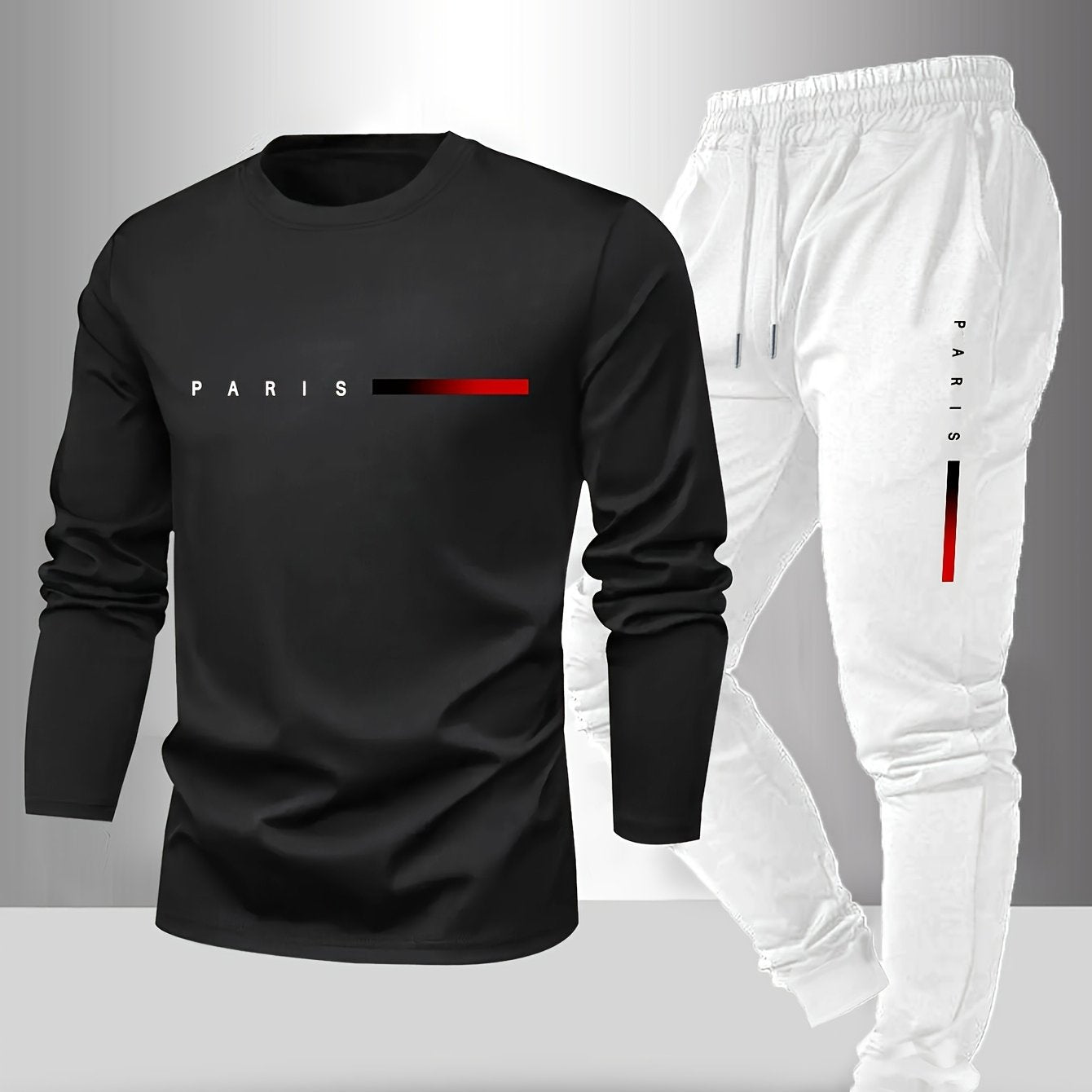 Men's Spring/Fall T-Shirt & Pants Set - Paris Letter Print Style   OAXG 