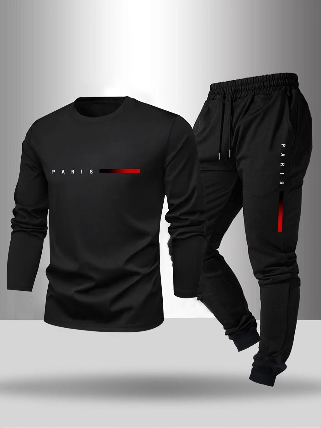 Men's Spring/Fall T-Shirt & Pants Set - Paris Letter Print Style   OAXG 