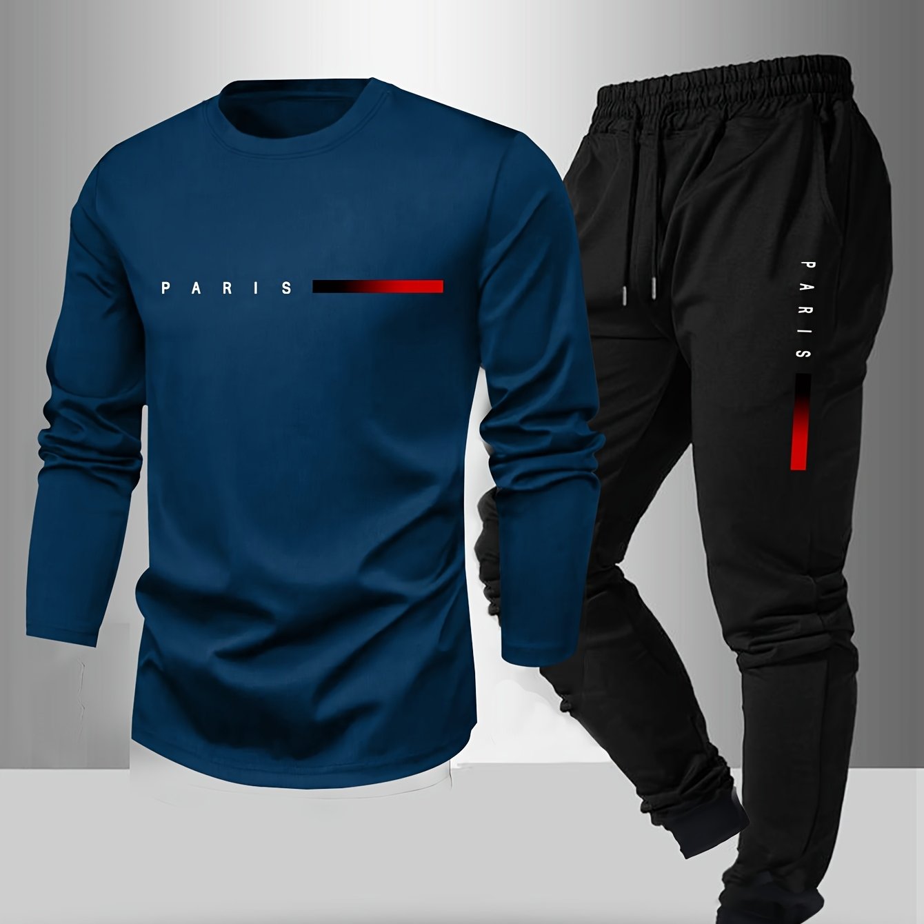 Men's Spring/Fall T-Shirt & Pants Set - Paris Letter Print Style   OAXG 
