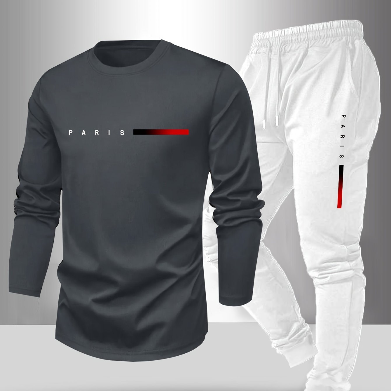 Men's Spring/Fall T-Shirt & Pants Set - Paris Letter Print Style   OAXG 
