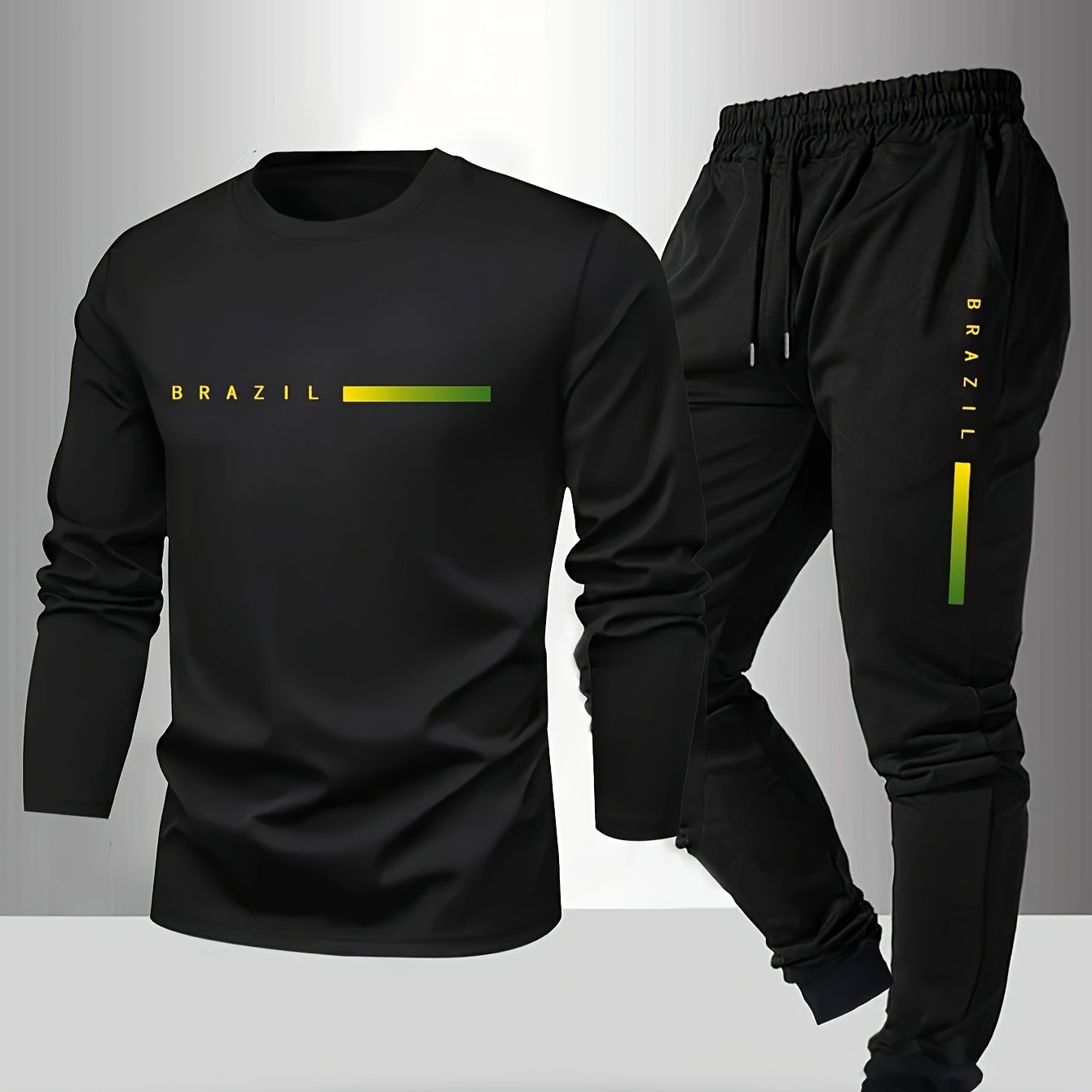 Men's Spring/Fall T-Shirt & Pants Set - Paris Letter Print Style   OAXG Dark Gray Light Gray / FR S