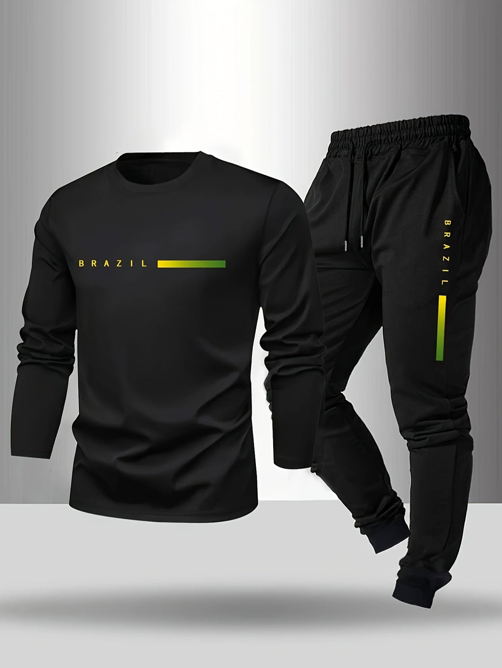 Men's Spring/Fall T-Shirt & Pants Set - Paris Letter Print Style   OAXG Dark Gray Light Gray / FR S