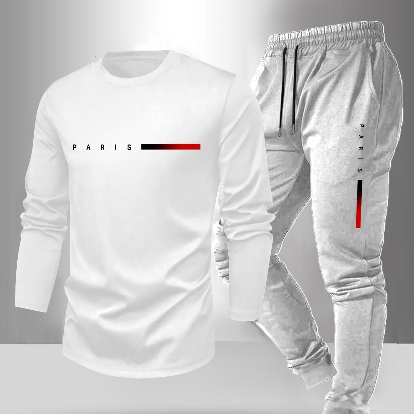 Men's Spring/Fall T-Shirt & Pants Set - Paris Letter Print Style   OAXG 