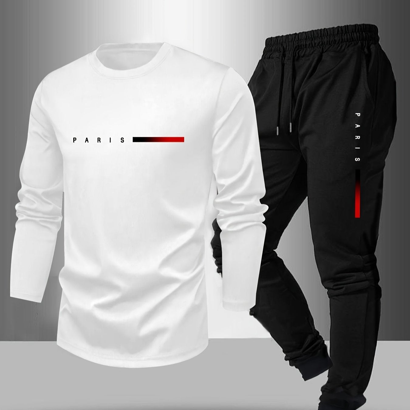 Men's Spring/Fall T-Shirt & Pants Set - Paris Letter Print Style   OAXG 