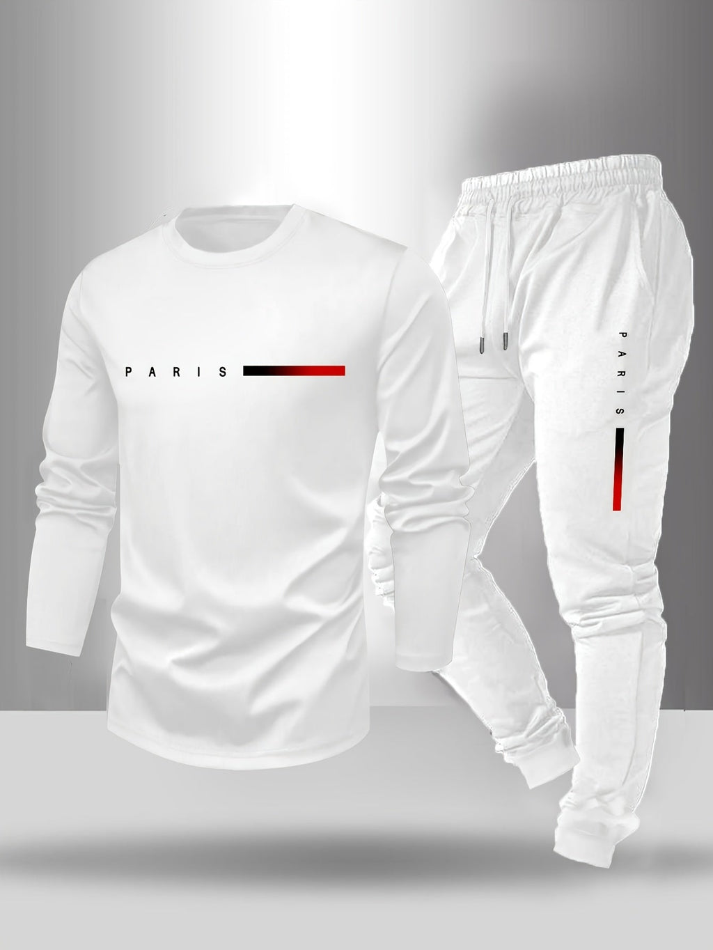 Men's Spring/Fall T-Shirt & Pants Set - Paris Letter Print Style   OAXG 
