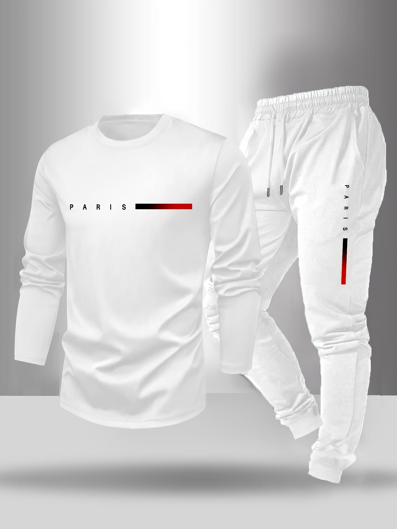 Men's Spring/Fall T-Shirt & Pants Set - Paris Letter Print Style   OAXG 
