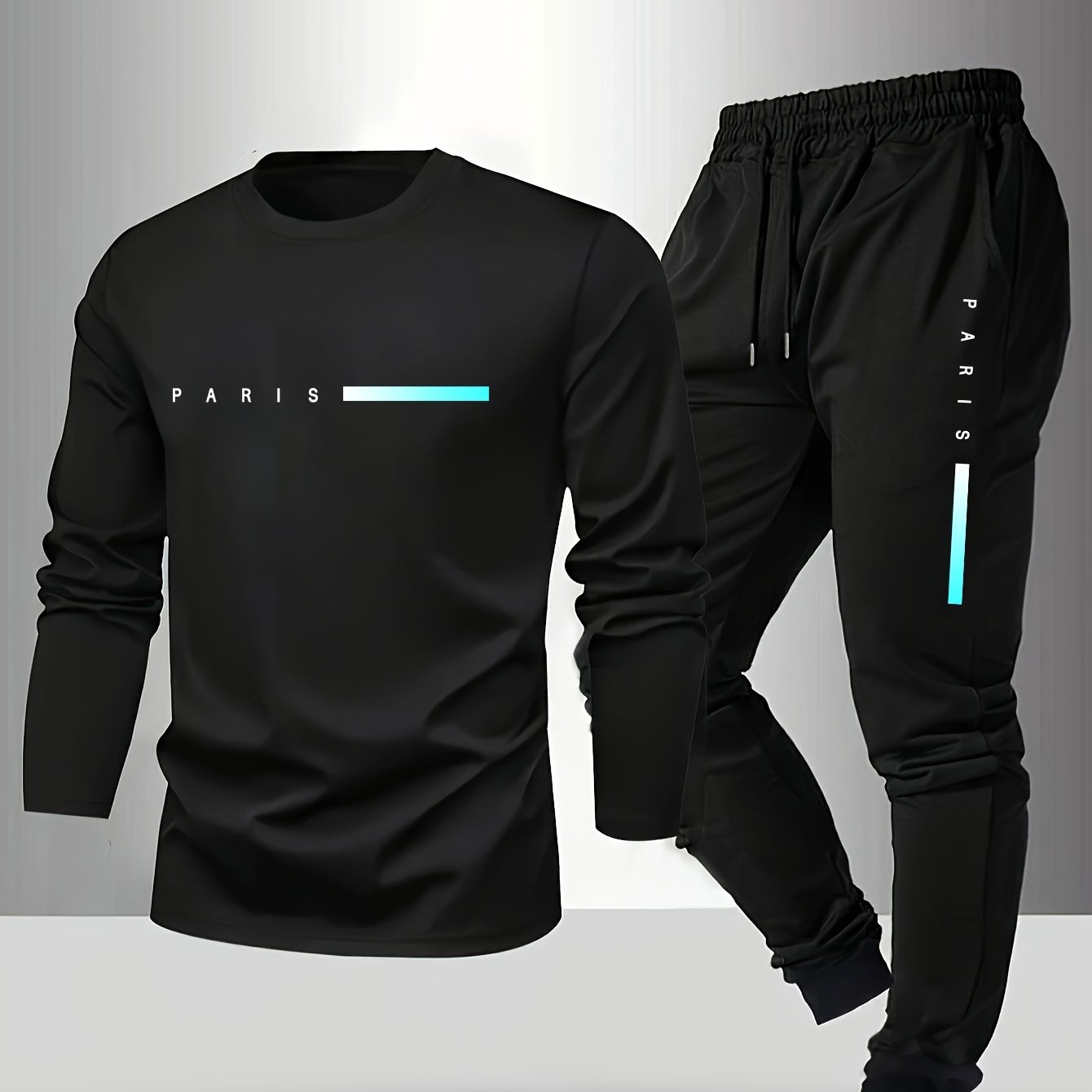 Men's Spring/Fall T-Shirt & Pants Set - Paris Letter Print Style   OAXG 