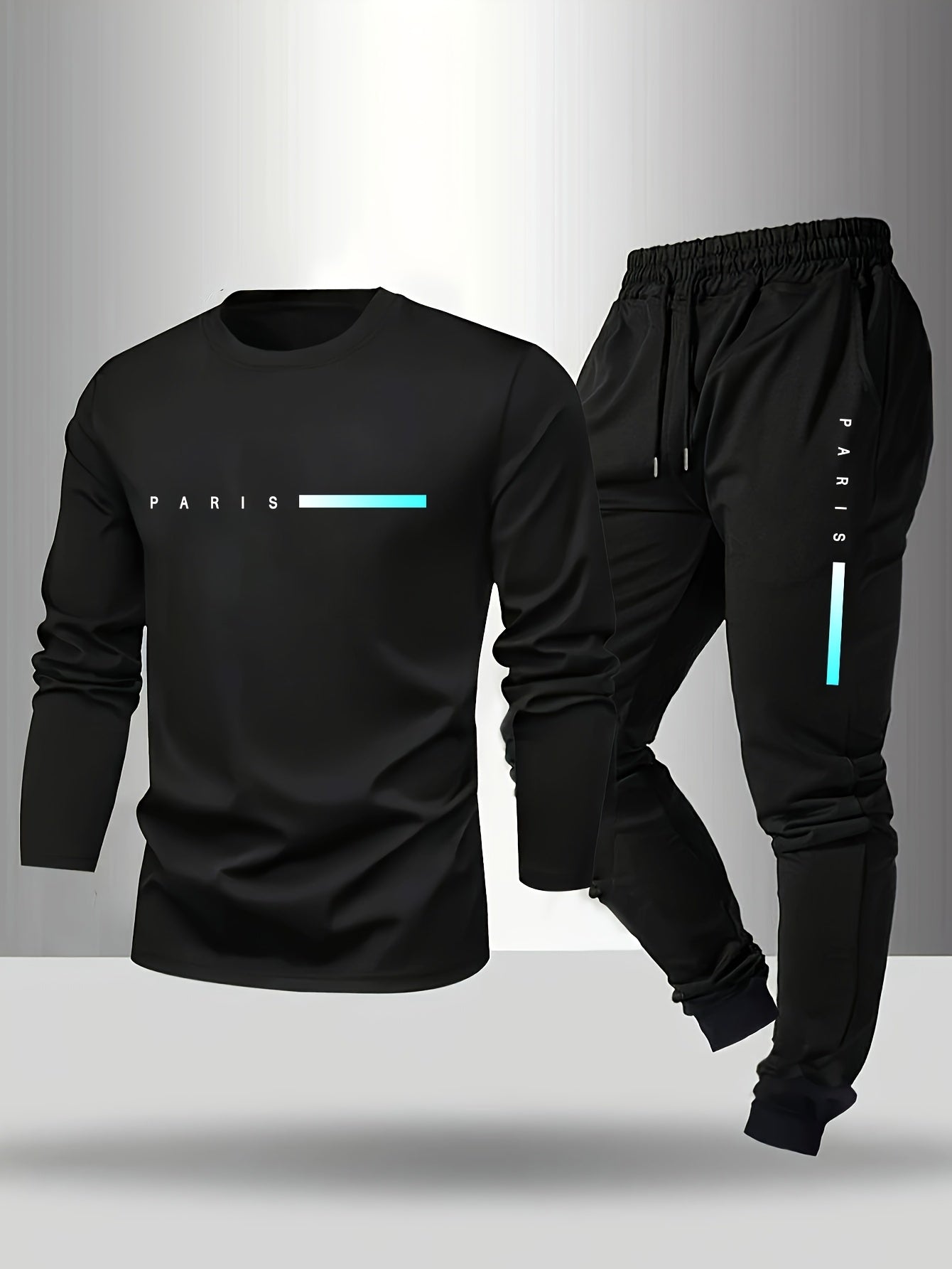 Men's Spring/Fall T-Shirt & Pants Set - Paris Letter Print Style   OAXG 