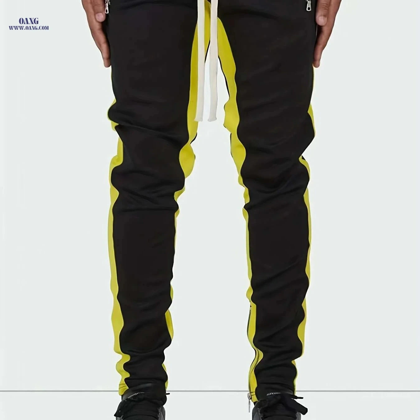 Men's Spring Jogger Pants - Elastic Drawstring, Zipper Pockets, Streetwear   OAXG Navy Blue / S