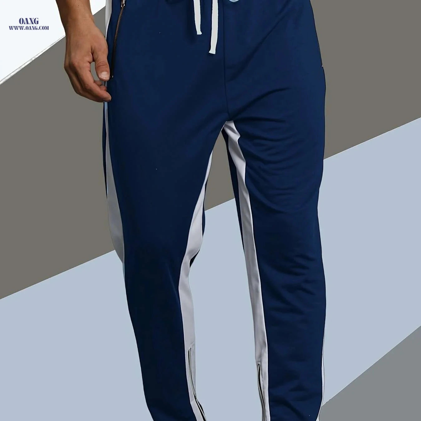 Men's Spring Jogger Pants - Elastic Drawstring, Zipper Pockets, Streetwear   OAXG 