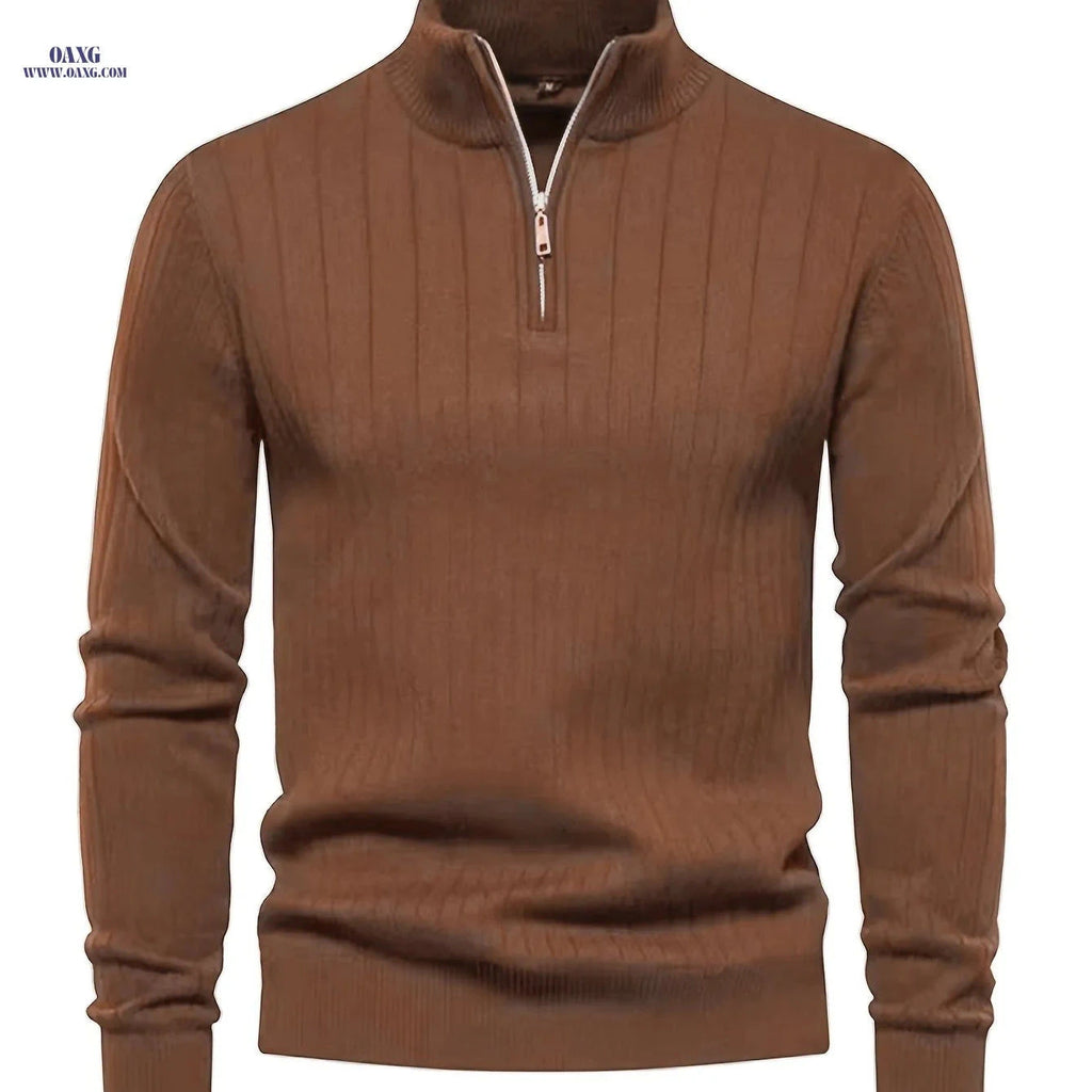 Men's Stand Collar Knit Pullover Sweater - Casual Fall/Winter Top   OAXG 