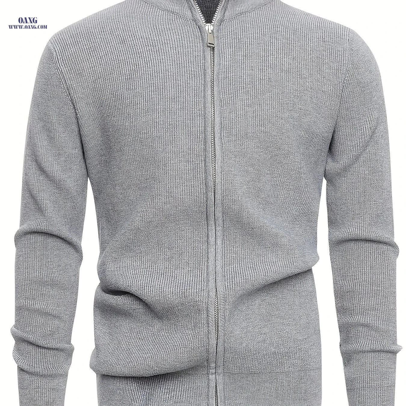 Men's Stand-Up Collar Zip-Up Cardigan - Casual Knit Sweater for Fall   OAXG 