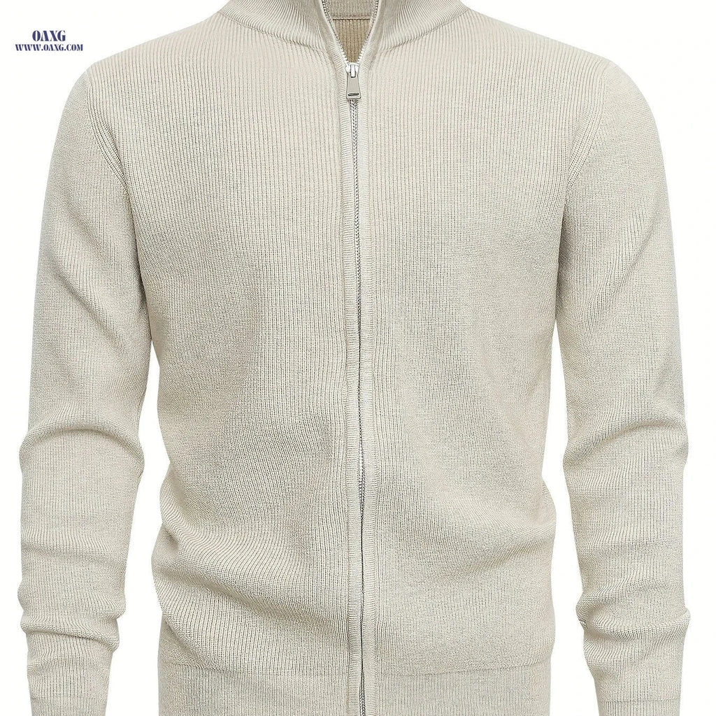 Men's Stand-Up Collar Zip-Up Cardigan - Casual Knit Sweater for Fall   OAXG Black / FR XS