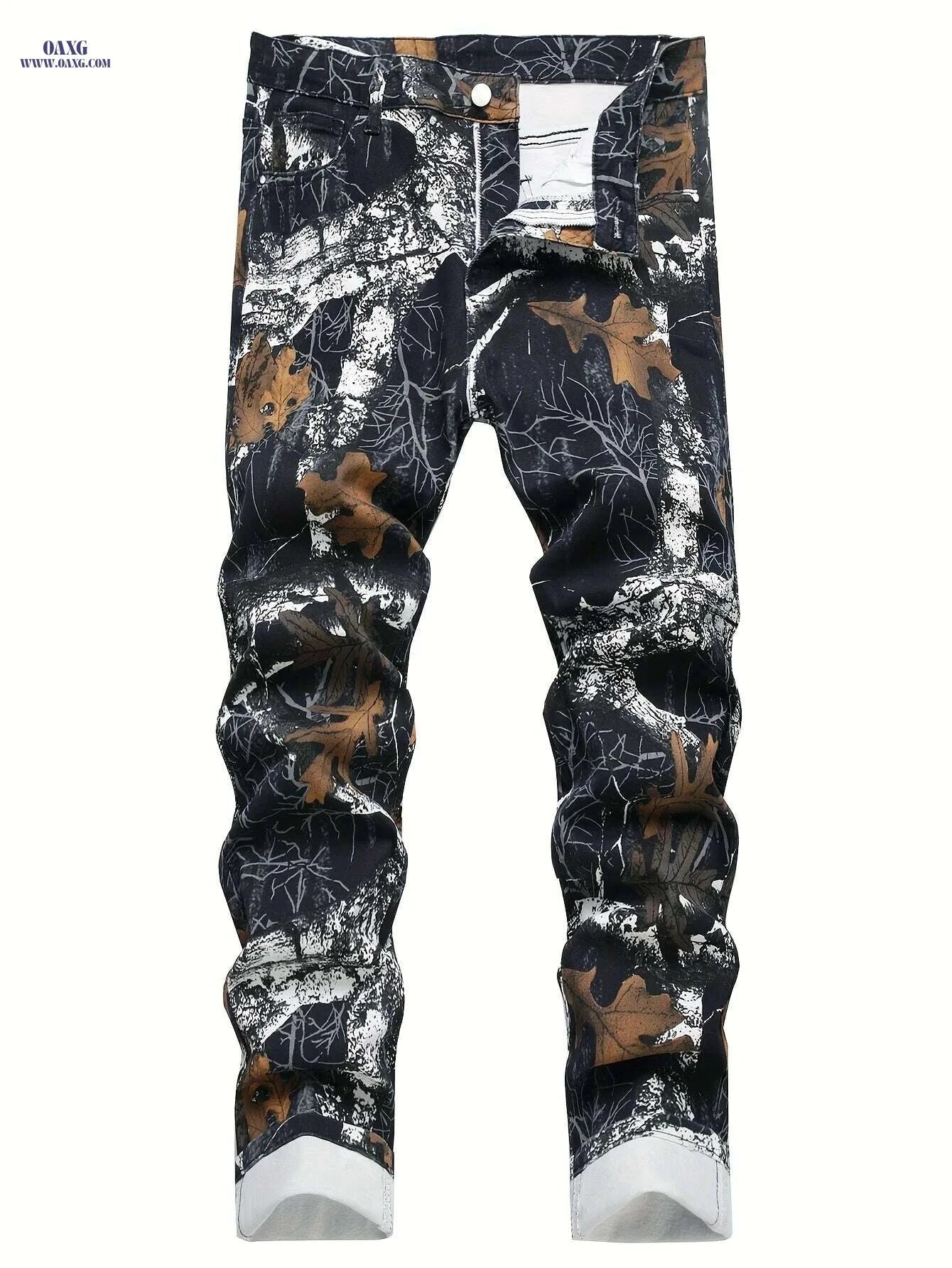Men's Stretch Denim Pants - Stylish Autumn Print, Slim Fit, Casual Wear   OAXG 