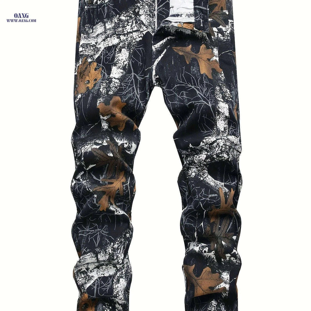 Men's Stretch Denim Pants - Stylish Autumn Print, Slim Fit, Casual Wear   OAXG Mixed Color / 28