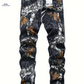 Men's Stretch Denim Pants - Stylish Autumn Print, Slim Fit, Casual Wear   OAXG Mixed Color / 28