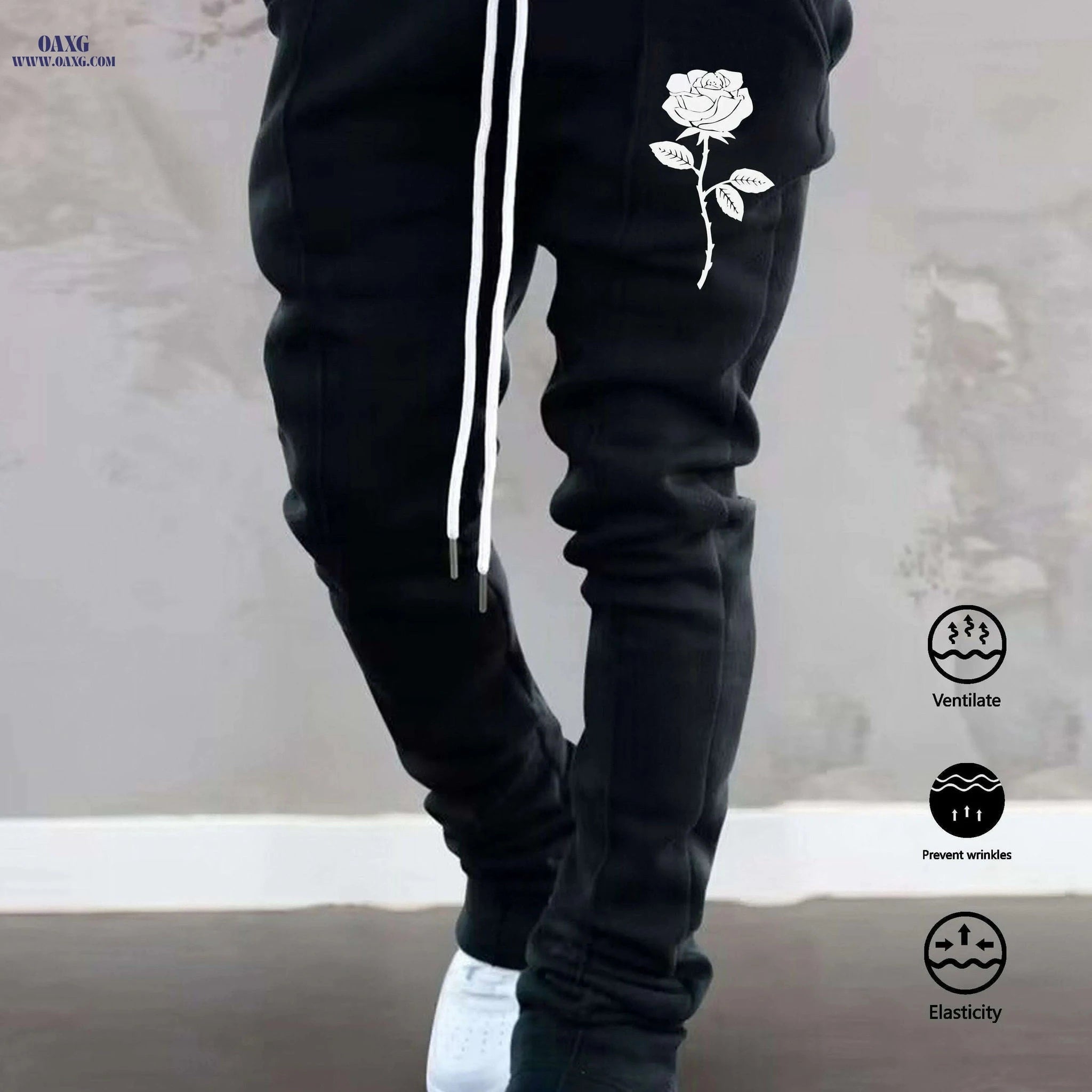 Men's Stretch Flare Pants - Breathable Joggers with Joyful Design   OAXG Black / S