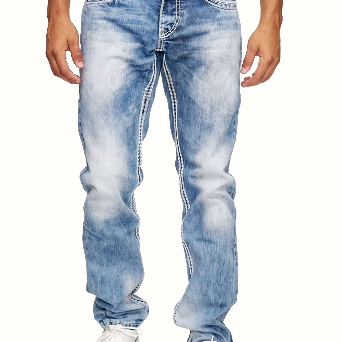 Men's Stretch Jeans - All-Season Solid Color Skinny Fit Denim   OAXG Light Blue / FR S