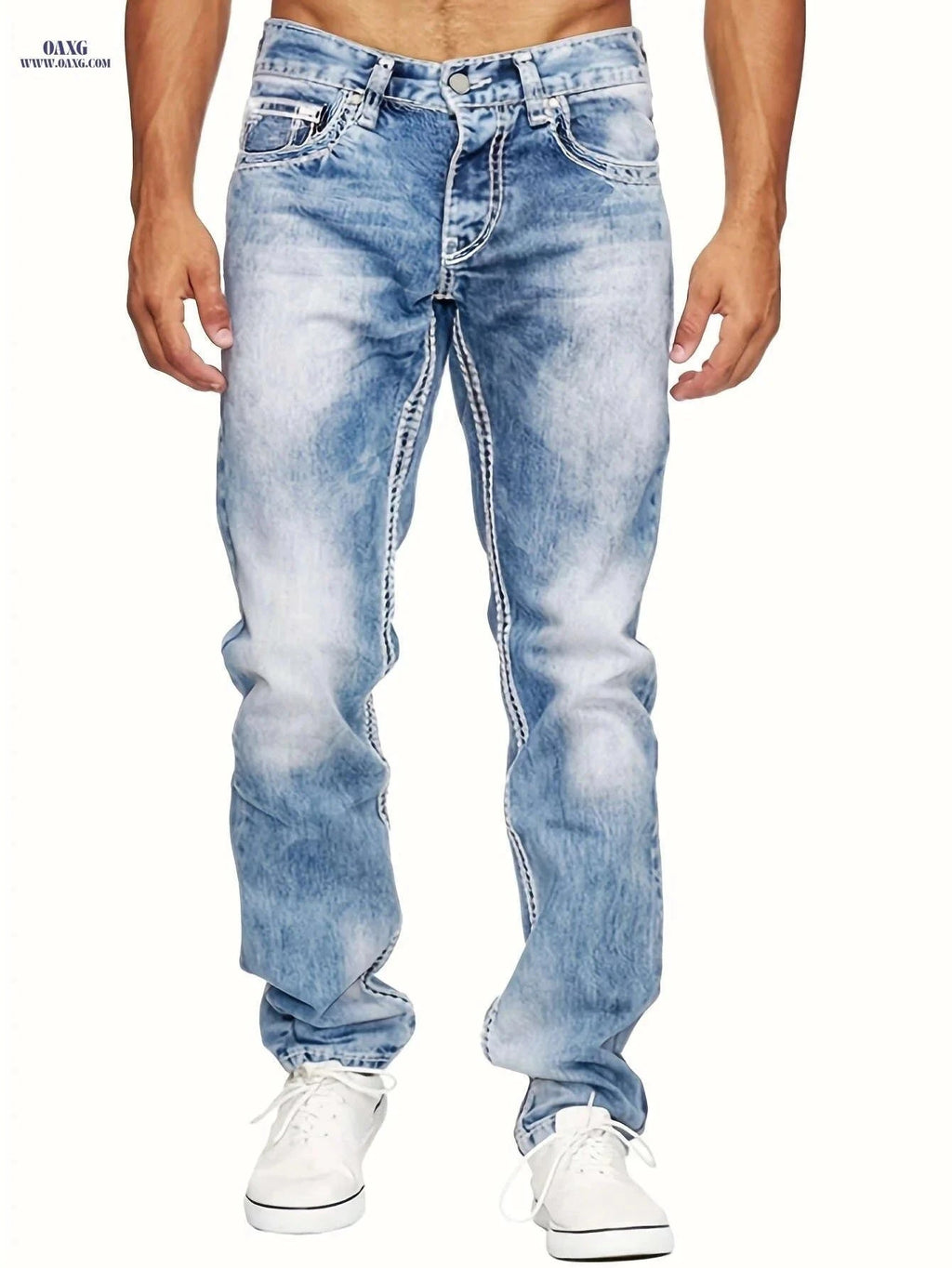 Men's Stretch Jeans - All-Season Solid Color Skinny Fit Denim   OAXG Light Blue / FR S