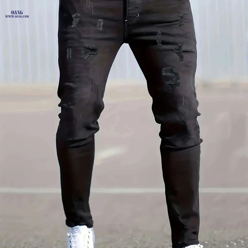 Men's Stretch Slim Fit Ripped Jeans - Classic All-Season Style   OAXG Ebony / FR S
