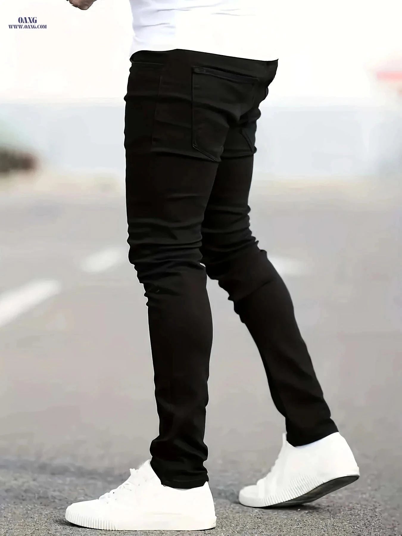 Men's Stretch Slim Fit Ripped Jeans - Classic All-Season Style   OAXG Ebony / FR S
