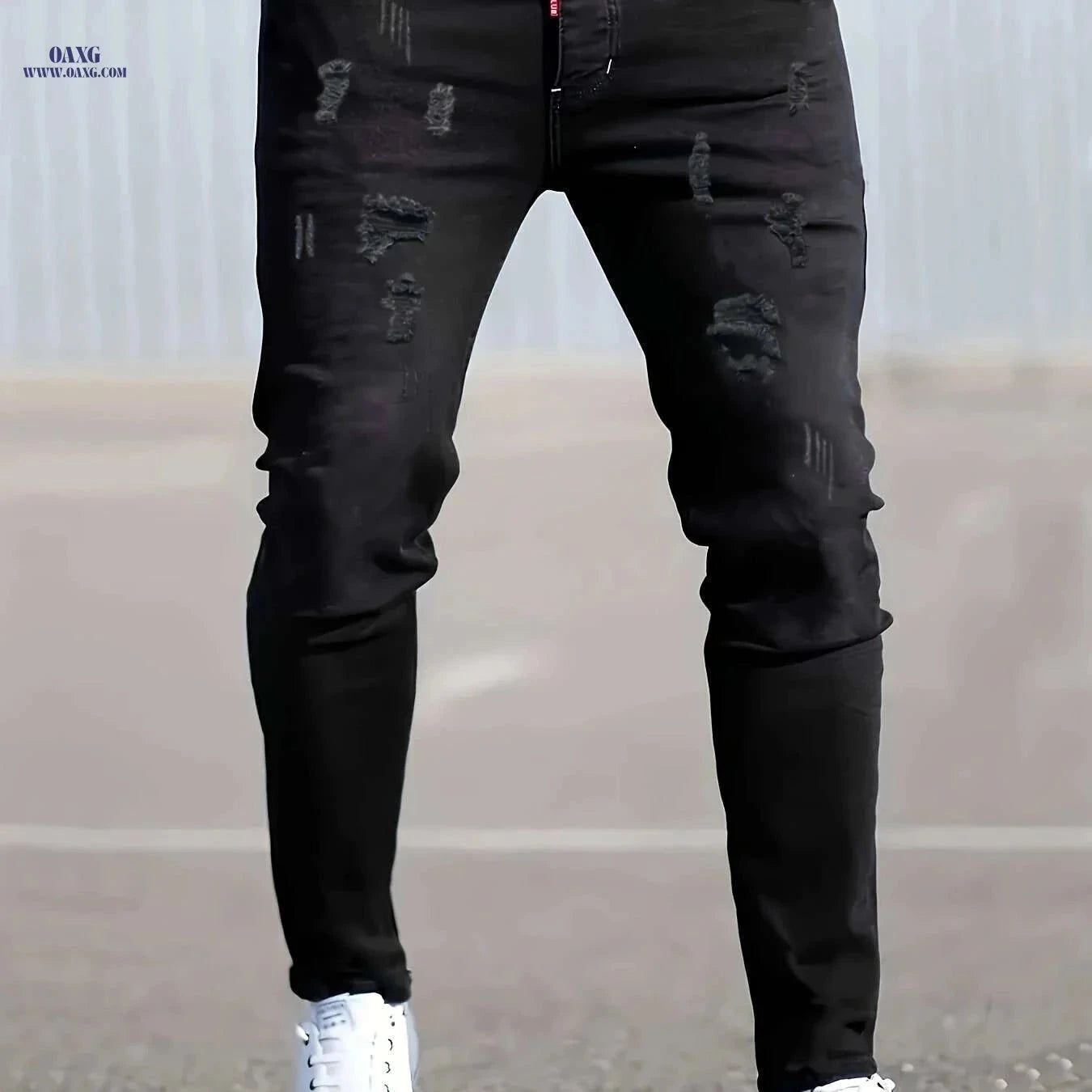Men's Stretch Slim Fit Ripped Jeans - Classic All-Season Style   OAXG Ebony / FR S