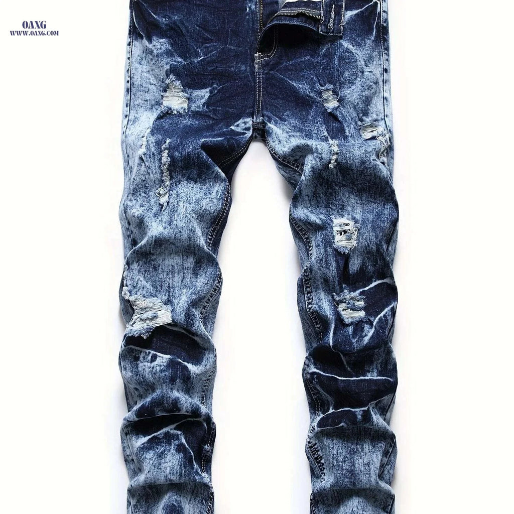 Men's Stretch Slim Fit Ripped Jeans - Tapered Leg Comfort Flex   OAXG Washed Blue / 28