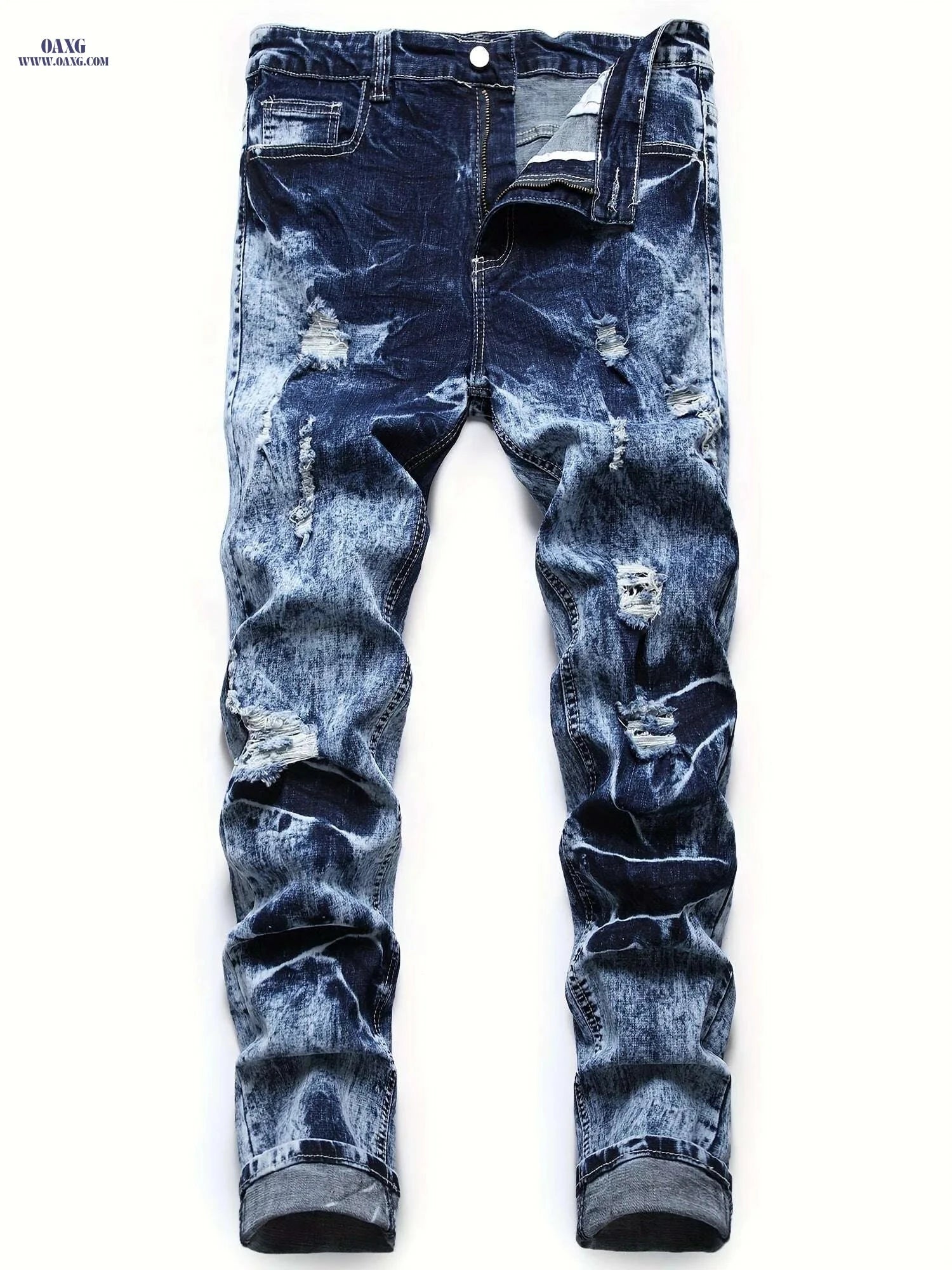 Men's Stretch Slim Fit Ripped Jeans - Tapered Leg Comfort Flex   OAXG Washed Blue / 28