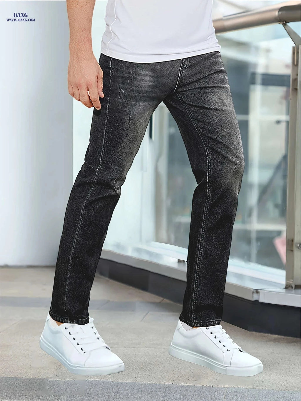 Men's Stretchy Blue Skinny Jeans - Slimming Fit for All Seasons   OAXG 