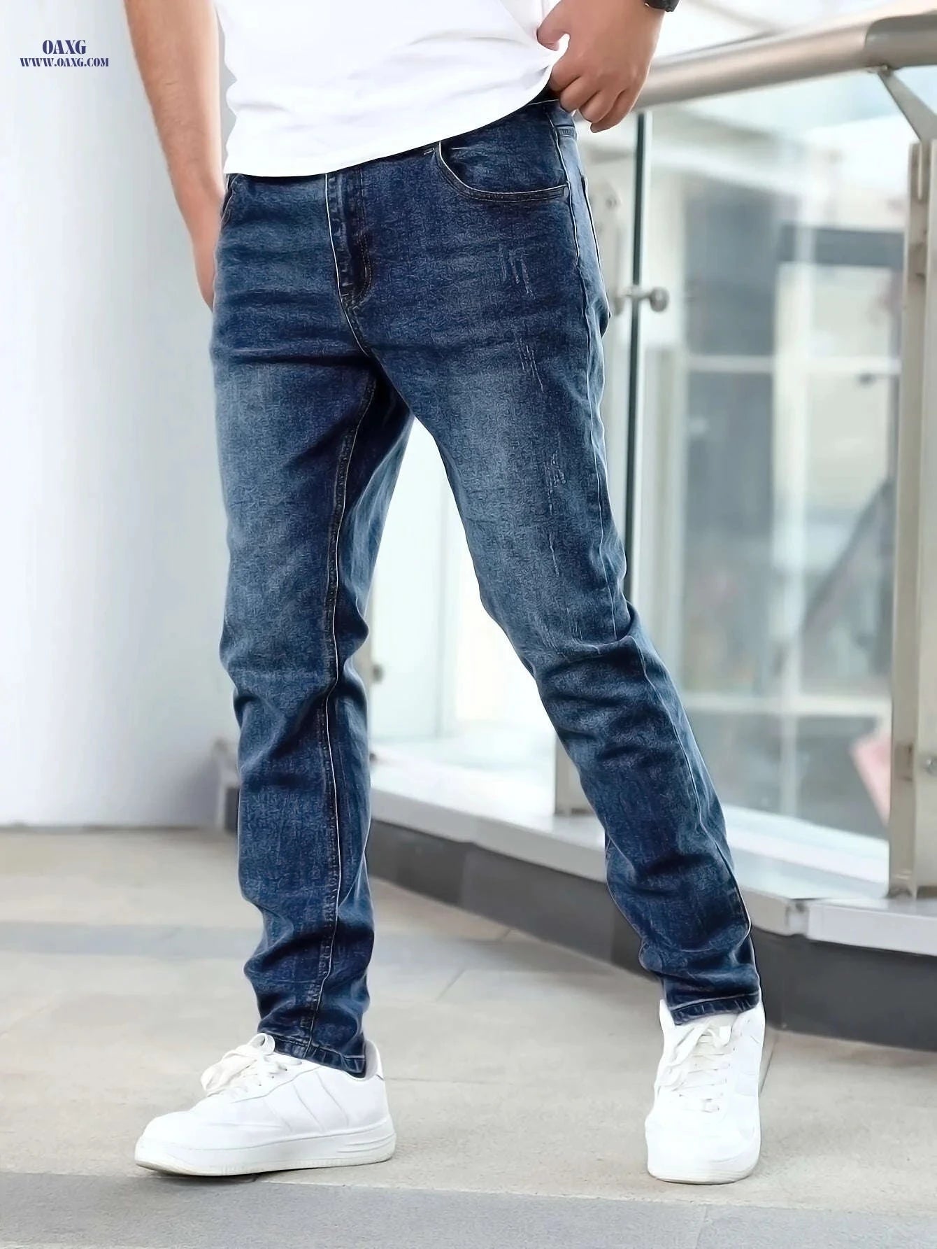 Men's Stretchy Blue Skinny Jeans - Slimming Fit for All Seasons   OAXG 