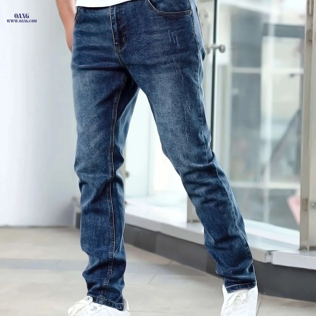Men's Stretchy Blue Skinny Jeans - Slimming Fit for All Seasons   OAXG Blue / FR S