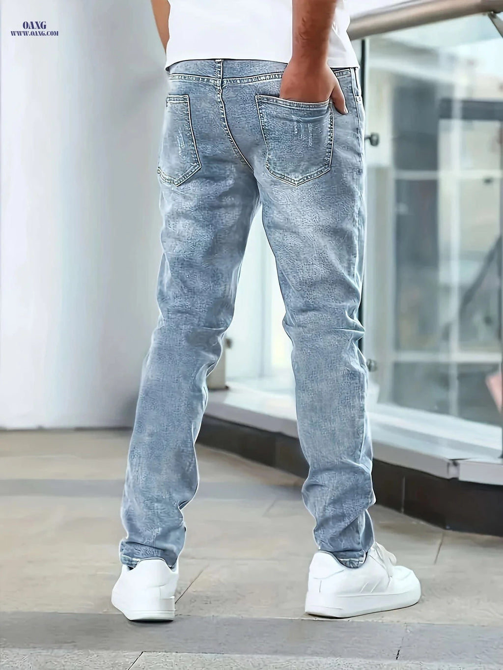 Men's Stretchy Blue Skinny Jeans - Slimming Fit for All Seasons   OAXG 