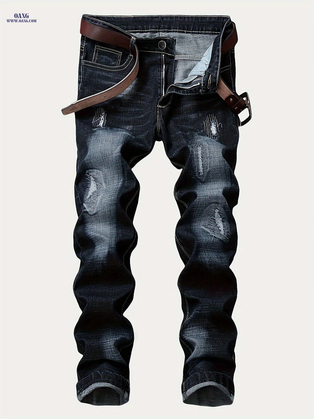 Men's Stretchy Slim-Fit Dark Blue Jeans - All-Season Comfort Fit   OAXG 